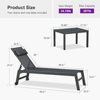 PURPLE LEAF Outdoor Lounge Chair Set of 3 Patio Chaise Pool Lounger Aluminum Frame with Side Table and Wheels for Outside Sunbathing Tanning Recliner Including Pillows Gray