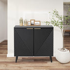 Fluted Black Storage Cabinet with Doors, Wood Sideboard Buffet Cabinet with Adjustable Shelf, Modern Accent Table for Living Room, Entryway