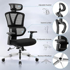Chair Master Ergonomic High Back Mesh Office Chair, 3D Armrest, Adjustable Headrest, Variable Tilt (Nylon Casters)