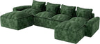 Hobestluk 152" Cloud Modular Sectional Couch 4-Seater Sofa with Ottomans U Shaped Couch Deep Seat Sofa with Removable Cover for Living Room (Green, 4-Seater Sofa with Two Ottomans)