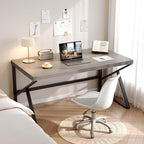 HSH Gray Computer Desk, Industrial Wood and Metal Home Office Desk, Farmhouse Rustic PC Laptop Desk for Executive Work Writing Study Gaming, Modern Simple Bedroom Computer Table, Light Grey Oak, 55 In