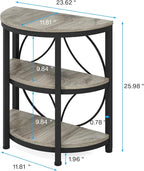 Tribesigns Half Round End Table for Living Room, 3-Tier Half Side Table with Metal Frame, Industrial Half Moon Table with Storage Shelves, Half Circle Accent Table for Entryway, Bedroom, Grey