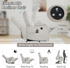 PELUMY Manual Lift Recliner Chair with Massage and Heat for Elderly, Single Motor Electric Lift Chair, Heavy Duty Recliner with USB Charging & Side Pockets (Chenille, Beige)