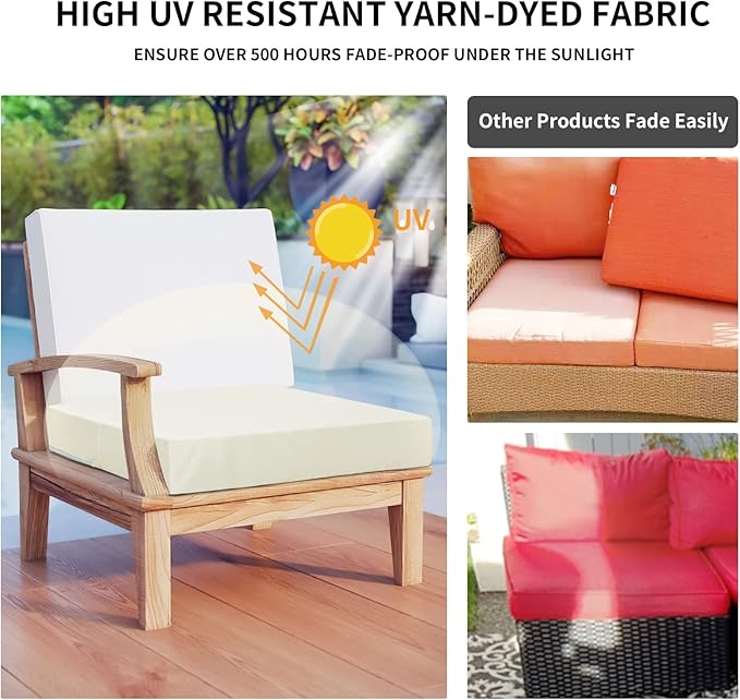 Easy-Going Waterproof Patio Cushion Covers 24x22x4 inch 2 Pack Replacement Non-Slip Outdoor Seat Cushion Slipcover with Zipper. Cream