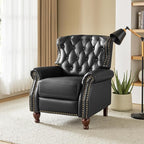 HULALA HOME Genuine Leather Recliner Chair with Solid Wood Feet, Modern Adjustable Tufted Push Back Arm Chair w/Rivet Decoration, Home Theater Seating Single Reclining Sofa for Living Room, Black