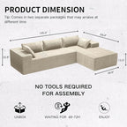 105" Modular Sectional Sofa L-Shape Chaise, Modular Cloud Couch Sofa with Deep Seat, Upholstered Couches for Living Room Bedroom No Assembly Required (Beige)