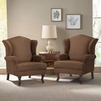 Pia Ricco High Back Floral Accent Chair, Upholstered Fabric Armchair with Solid Wood Legs - Retro Living Room Reading Chair, Comfortable Single Sofa Seat-Coffee