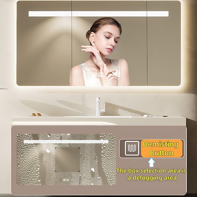 36in Elegant Modern Luxury Bathroom Vanity with Sink - Wall Mounted Solid Wood Cabinet & Smart LED Defogging Mirror | Single Sink Bathroom Cabinets
