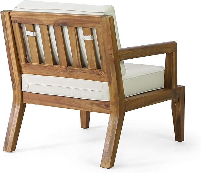 Christopher Knight Home Rossville Outdoor Club Chairs, Teak Finish + Beige