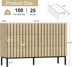 UEV Fluted Dresser for Bedroom with 6 Drawers, 47" Wide Large Chest of Drawers with Metal Stand, Mid-Century Wooden Dresser TV Stand, Closet Storage Organizer for Living Room, Hallway (Ivory White)