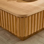 Square Lift-top Coffee Table for Living Room, Fluted Coffee Tables with Hidden Storage, Solid Wood Veneered Modern Tea Center Table for Small Space Apartment (Natural-35.43''D×14.57''H)