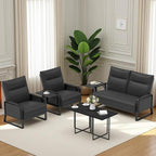 Faux Leather Sectional Couches for Living Room 3 Piece Loveseat and Chair Set with Flip Up Tray Tables Side Pockets Modern Modular Sectional Sofa for Office (2-Seat+1-Seat+1-Seat, Black)