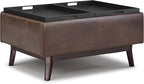 SIMPLIHOME Owen 34 inch Wide Mid Century Modern Rectangle Coffee Table Storage Ottoman Distressed Chestnut Brown/Flip Over Tray top