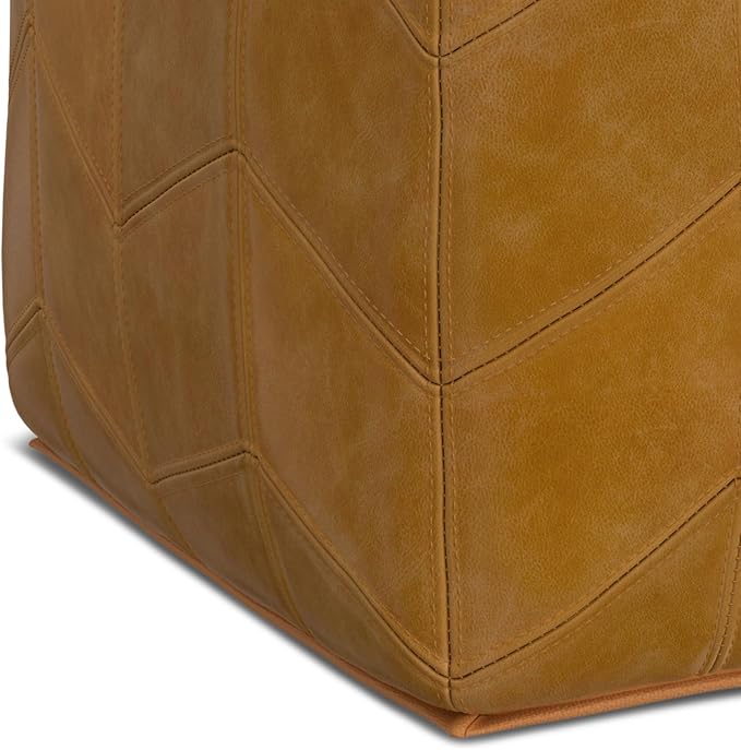 SIMPLIHOME Morden Contemporary Square Pouf in Brown Genuine Leather for The Living Room, Bedroom and Kids Room