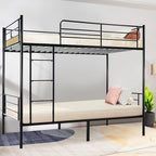 Bunk Bed Twin Over Twin,Bunk Beds for Kids Teens Adults with Ladders and Guardrail,Sturdy Literas Heavy Duty Metal Slats,400 lbs Capacity,No Spring Box Required,Black