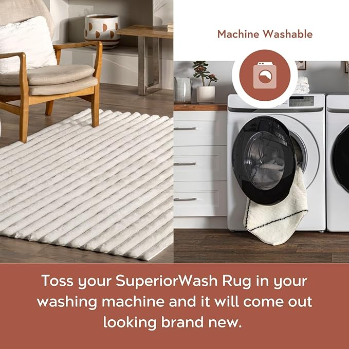 nuLOOM 2' x 3' Cozy Plush Area Rug, Machine Washable, Non-Slip, Soft Fluffy Shag Carpet for Living Room Bedroom Kids Room Nursery Home Decor, Kai Off-White