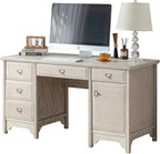 Chogori 55" Solid Wood Executive Desk, Farmhouse Office Computer Desk with 5 Drawers & Storage Cabinet, Wooden Writing Table for Home Office Study Bedroom,Gray