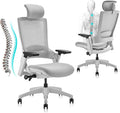 CLATINA Ergonomic High Swivel Executive Chair with Adjustable Height Head 3D Arm Rest Lumbar Support and Upholstered Back for Home Office Studio, Gray Mesh, 2 Pack