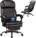 400lbs Executive Office Chair with Foot Rest for Heavy People, Ergonomic Big and Tall Desk Chair with Adjustable Headrest, High Back PU Leather Comfy Heavy Duty Computer Chair