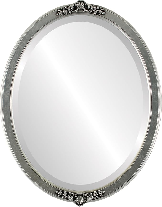OVALCREST Oval Beveled Wall Mirror for Home Decor - Athena Style - Silver Leaf with Black Antique - 26" x 20" Outside Dimensions