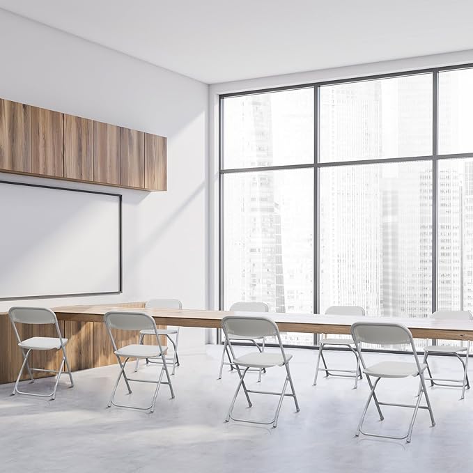 100 Pack White Plastic Folding Chairs, Portable Party Chairs, Stackable Commercial Seats with Steel Frame for Home Office Wedding Party Indoor Outdoor Events Chairs, 350lbs Capacity