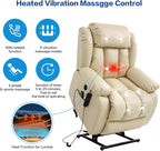 MAEVIS Power Recliner Chair, Lay Flat Sleeping Lift Chairs Recliner for Elderly with Heat and Massage,Comfy Real Breathable Leather Recliners with Dual OKIN Motor for Living Room (Beige)