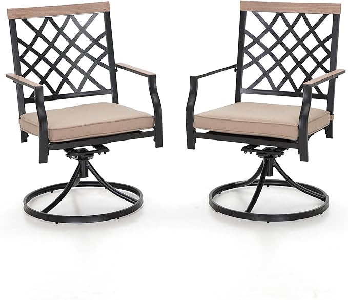 Sophia & William Outdoor Swivel Metal Chairs Set of 2, Patio Dining Chairs with Cushions, Strong Capacity Furniture Set for Garden Backyard Support 300lbs
