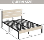 Queen Bed Frame with Headboard and Footboard, with Under Bed Storage, All-Metal Support System, No Box Spring Needed, Easy Assembly, Beige
