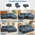 TEKAMON 100" Modular Sectional Sofa with Seats Storage, U Shaped Couch with Movable Ottomans, Chenille Fabric Couch for Living Room,Removable Cover(Blue, 3 Seater & 2 Ottomans- U Shape)