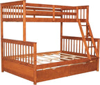 Merax Wood Bunk Bed with Drawers,Convertible Wood Bunk Bed with Ladders and Two Storage Drawers,Solid Wood Detachable Bed Frame with Ladders,Twin Over Full Size,Walnut
