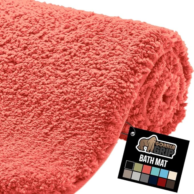 GORILLA GRIP Bathroom Rugs, 30x20, Ultra Soft Absorbent Mat, Thick Plush Bath Rug, Machine Washable, Microfiber Quick Dry, Mats for Shower, Bathtub and Floor, Home Decor Accessories, Coral