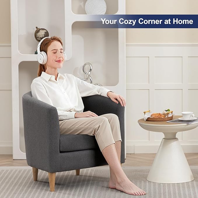 Accent Barrel Chair, Modern Comfy Living Room Chairs with Armrest Small Reading Chair with Cozy Soft Padded for Bedroom Reception Room Cafe, Grey