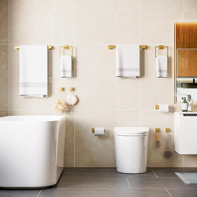 10-Piece Bathroom Hardware Accessories Set, 23.6 Inch SUS304 Stainless Steel Towel Bar Set, Wall Mounted Bathroom Towel Holders, Towel Hooks with Toilet Paper Holder