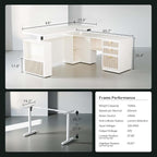 63" Standing Desk with File Cabinet, Privacy Panel, AC/USB, 1.18" Desktop, Executive L Shaped Height Adjustable Desk, Electric Stand Up Table with 3 Drawers, White Rattan