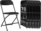 70 Pack Black Plastic Folding Chairs, Portable Party Chairs, Stackable Commercial Seats with Steel Frame for Home Office Wedding Party Indoor Outdoor Events Chairs, 350lbs Capacity