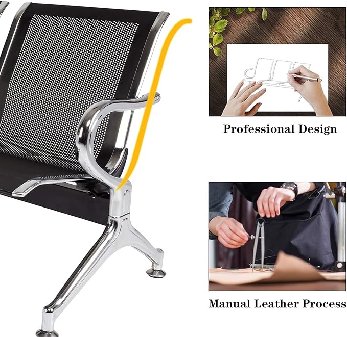 Kinsuite 5-Seat Office Guest Chairs & Reception Chairs - Waiting Room Chairs Airport Reception Seat Bench, Guest Chairs with Arms Lobby Bench Seating for Office Bank Airport Hospital, Black