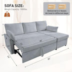 Waxberry Sectional Sofa Couch, Pull Out Couch Sleeper Sofa Bed with Storage for Living Room, Reversible Chaise, Side Pockets & Dual USB/Type-C Ports, Gray