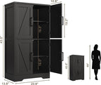 Treocho Bathroom Floor Cabinet, Farmhouse Bathroom Storage Cabinet with Doors and Adjustable Shelves, Freestanding Kitchen Pantry Cabinet, Cupboard for Living Room, Dining Room, Black