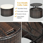 COSTWAY Patio Round Daybed with Retractable Canopy, Wicker Furniture Sectional Couch with Separate Cushioned Seats, Adjustable Table Top, Patio Rattan Daybed Sofa for Backyard, Poolside, White