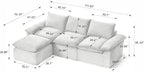 113.03" Sectional Couches for Living Room Modern Modular Sofa with L-Shape Couchs Upholstered Corduroy Boneless Couch Deep Seat Cloud Couch with Ottoman, No Assembly Required, White