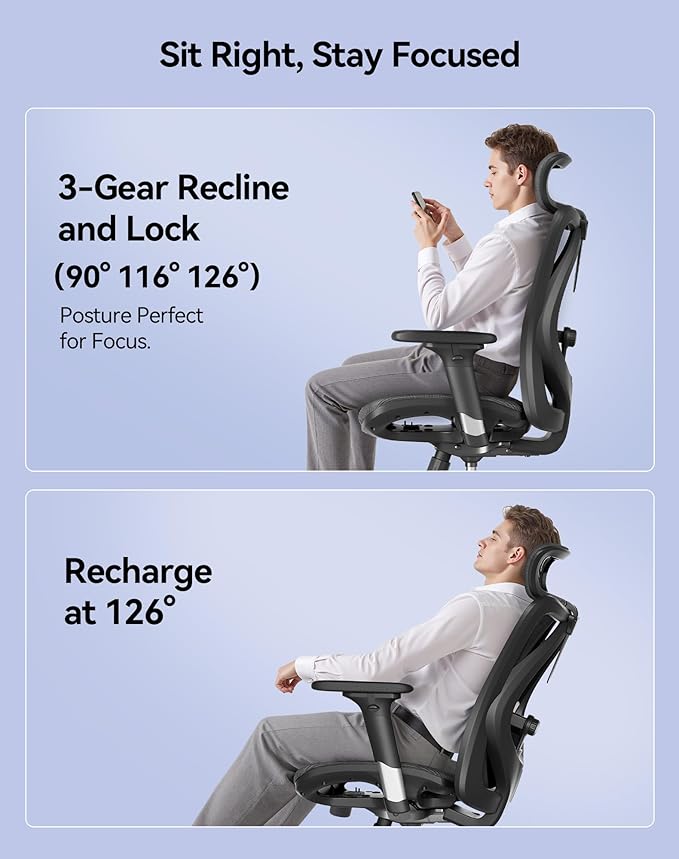SIHOO M57 Ergonomic Mesh Office Chair, High Back Home Desk Chair with 3D Armrests, Lumbar Support and Adjustable Headrest, Comfortable Computer Chair, Big & Tall Office Chair up to Hold 330 LBS-Black