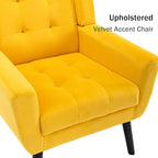 Dolonm Midcentury Modern Accent Chair with Arms, Upholstered Fabric Reading Side Chair Tufted Back Decorative Wingback Chair for Living Room Bedroom (Yellow)