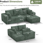 108” Cloud Sectional Couch, Modular Sectional Sofa with Deep Seat, Corduroy Boneless Couches with Chaise for Living Room Bedroom, No Assembly Required