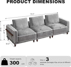 112" Cloud Modular Sectional Sofa,Oversized Deep 3 Seater Couch with Armrests Wooden Legs,Comfy Thicked Cushion Upholstered Sofa for Living Room Bedroom,Light Grey
