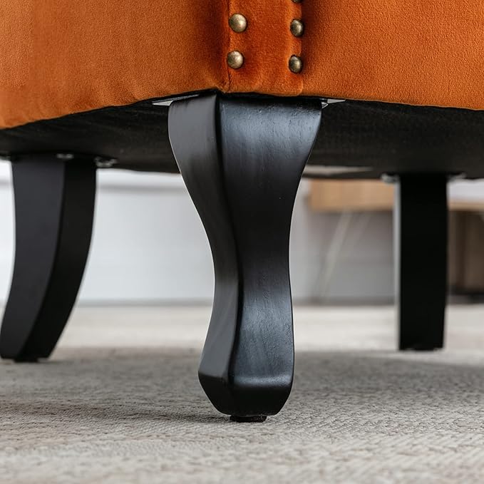 Accent Reading Arm Chairs Midcentury Modern Comfy Corner Sofa Chair, Wingback Waiting Room Club Chair with Tufted Back for Living Room/Bedroom/Reception Room, Velvet Orange