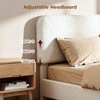 Cloud Bed Frame, Soft Boucle Bed Frame with Adjustable Headboard, Solid Wood Legs, Rounded Corners Design & Easy Assembly – Modern Platform Bed, Twin Cream