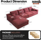 136.6'' L-Shaped Modern Modular Sectional Cloud Couch, 4-Seat Chenille Deep-Seat Sofa with Pillow for Living Room, Bedroom, Apartment, Wine Red