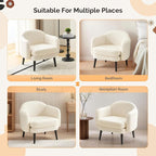 VINGLI 30.3" Wide Modern Barrel Accent Armchair with Track Armrest, Solid Wooden Legs, Comfy Upholstered Club Chair, Round Single Home Sofa for Living Room, Bedroom, Reading Room, Teddy Fleece White