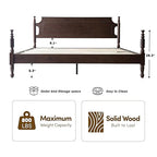 King Size Solid Wood Platform Bed Frame with Headboard & Footboard, 12 Strong Slats Base, Central Metal Legs, No Box Spring Needed, Easy Assembly, Anti-Noise & Slip-Free, Dark Roast Oak Finish, ROK-32