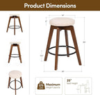 Swivel Premium Solid Wood Counter Stool 25", 360° Rotating Upholstered Cushion, Backless Bar Chair for Island, Pub, Kitchen, Dining Room (Walnut)